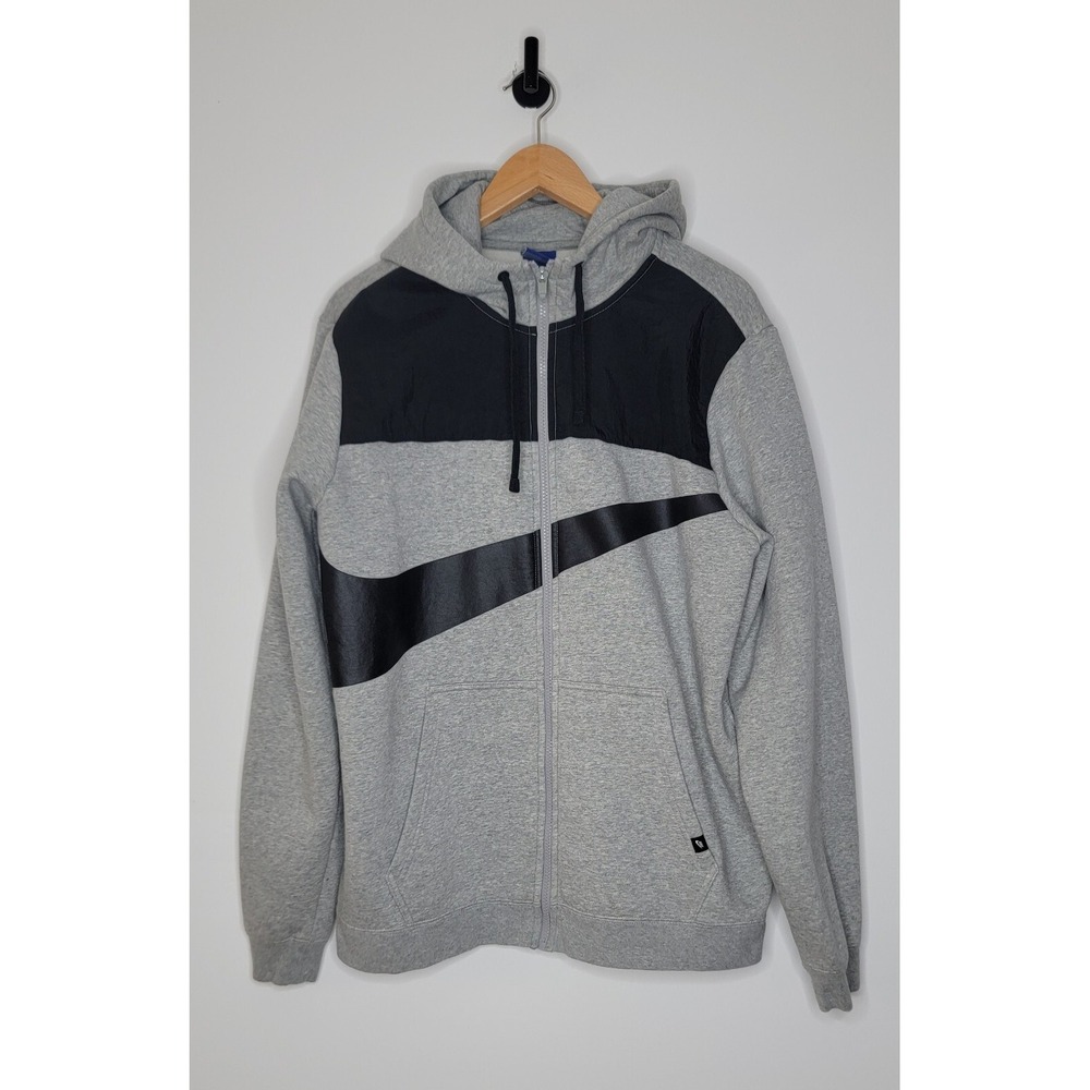 Nike Sportswear Big Swoosh Full Zip Hooded Jacket Men's Size Large Gray & Black